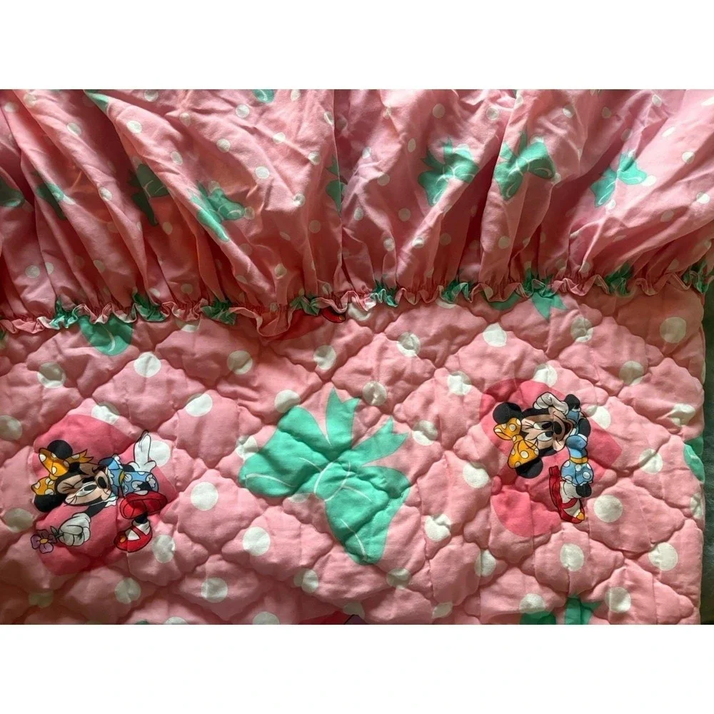Vintage 90s Minnie Mouse Twin Bedspread Ruffle Coverlet Quilt Pink Polka‎ Dot
